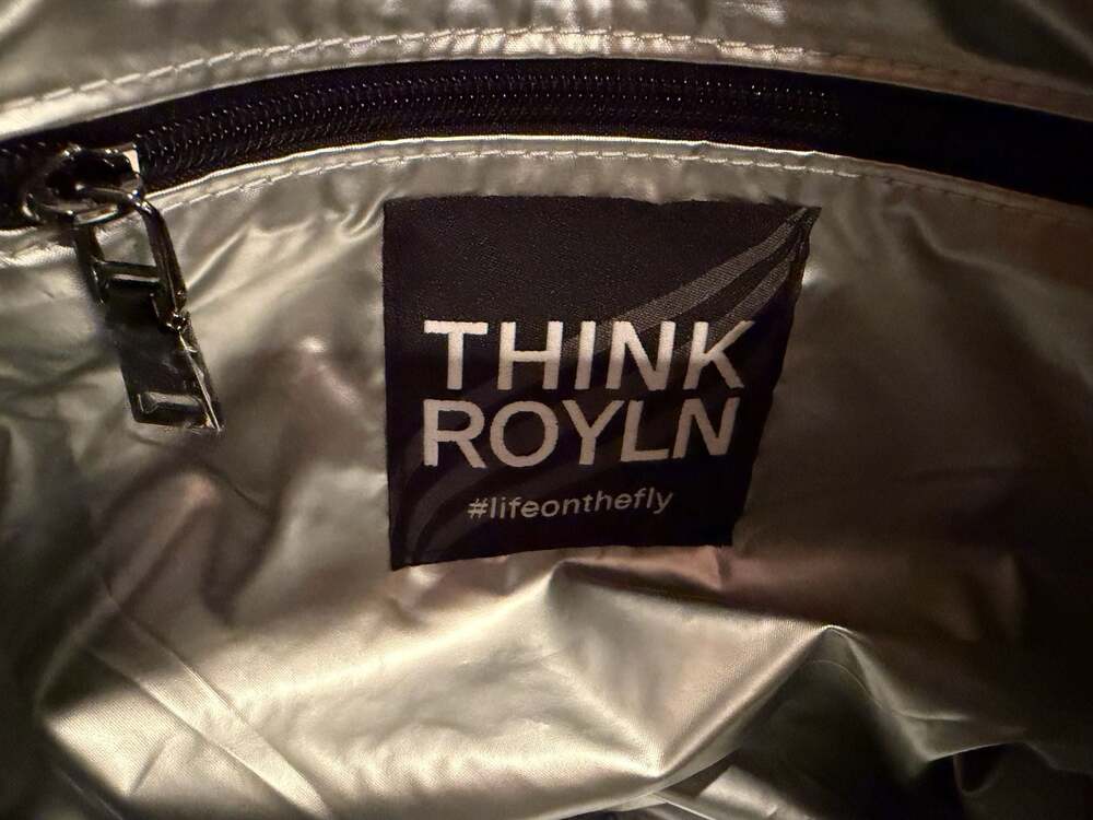 Think Royln Quilted Metallic Silver Puffer Bar Crossbody Bag
